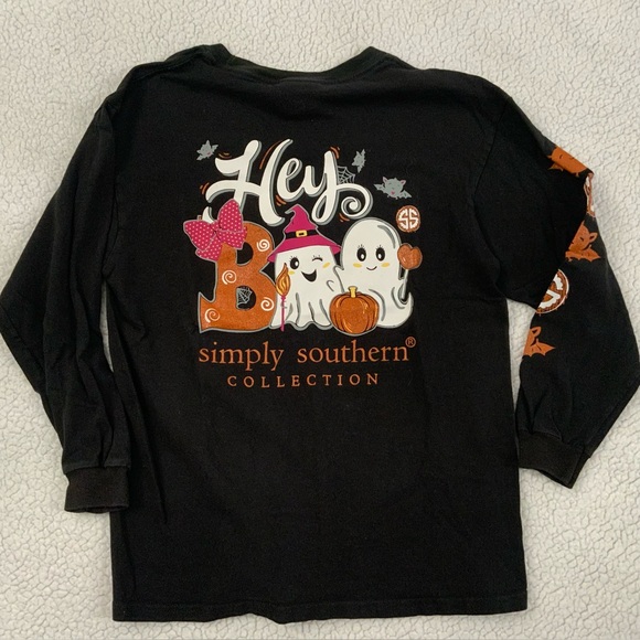 Simply Southern Halloween HEY BOO Youth Medium Crew T-Shirt Long Sleeve - Picture 1 of 11